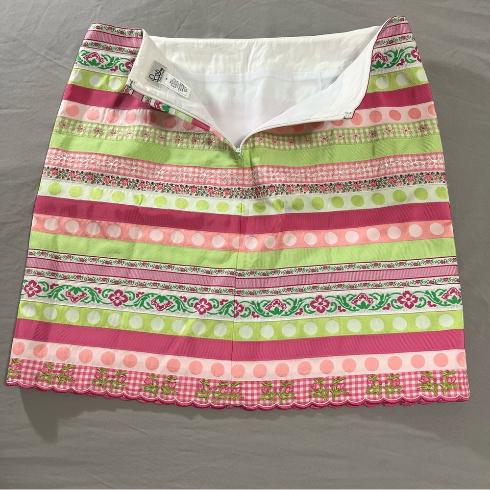 Lilly Pulitzer Multicolored High Waisted Ribbon Skirt Multi Print Lined Size 14 - Picture 3 of 9